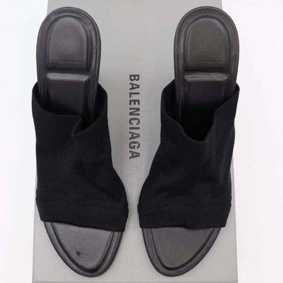 Balenciaga Black Stretch Tight Sandals Heels Mules 7 37 New - Picture 4 of 8